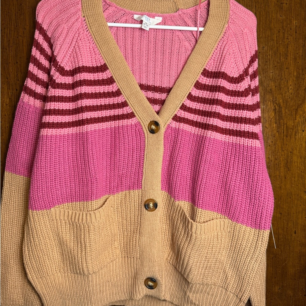 Time and Tru Pink and Tan Striped Cardigan size Medium
